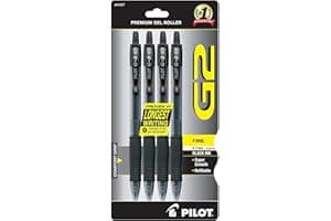 Pilot G2 Bolígrafos de Gel Premium 0.7, Bolígrafos de Punta Fina para Escritura Suave Negros, Paquete de 4