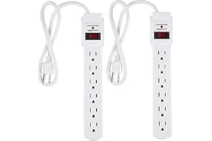Amazon Basics Surge Protector Power Strip, 6-Outlet with 200J Protection, 2ft Extension Cord, Rectangle, White (2 Pack)