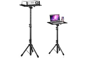 Projector Stand Tripod Adjustable, Laptop Height from 23.5 to 46.5 inches with Gooseneck Phone Holder, Floor for Office, Home