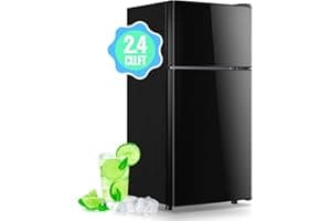 DEMULLER 2.4 Cu.Ft Mini Fridge with Freezer & Double Door Small Tiny Size Refrigerator with 7 Temperature Control Knob Only S