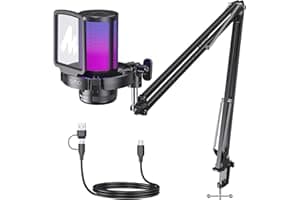MAONO Gaming USB Microphone, Noise Cancellation Condenser Mic with Mute, Gain, Monitoring, Boom Arm Mic for Streaming, Podcas