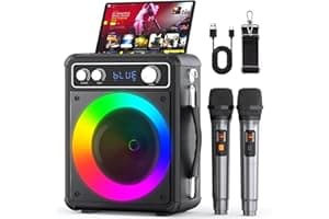 VOSOCO Karaoke Machine, Portable Bluetooth Karaoke Speaker with 2 Wireless Microphones, PA System for Adults Kids with LED Li