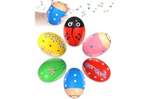 6 Pack Wooden Percussion Musical Shaker, Toddlers Stocking Stuffers, Baby Christmas Stocking Easter Basket Stuffers Egg Fille