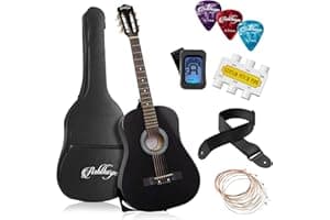 Ashthorpe 38-inch Beginner Acoustic Guitar Package (Black), Basic Starter Kit w/Gig Bag, Strings, Strap, Tuner, Pitch Pipe, P
