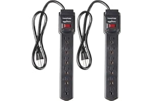 Amazon Basics 6-Outlet Surge Protector Power Strip with 200J Protection, Circuit Breaker, 2ft Extension Cord, Black, 2-Pack