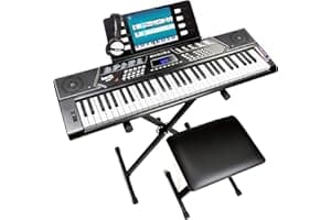 RockJam 61 Key Keyboard Piano Stand With Pitch Bend Kit, Piano Bench, Headphones, Simply Piano App & Keynote Stickers