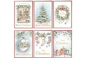 Solpla 24 Christmas Cards Assortment, Festive Gold Foil Glitter Watercolor Bulk Xmas Cards with Envelopes & Messages - 6 Patt
