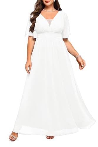 Talisea Plus Size Wedding Dress for Bride Simple White Bridal Shower Engagement Elegant Formal Chiffon Long Maxi Dress 2025