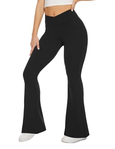 TNNZEET Black Flare Leggings for Women, Crossover Yoga Pants with Pockets Bootcut Flared Leggings Bell Bottom Pants