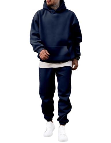JMIERR Track Suits Set 2 Piece Airport Couple Outfits Long Sleeve Essentials Hoodies Sweatshirts Joggers Baggy Sweatpants Fall Tracksuit Sweatsuits Matching Lounge Sets, XL, Navy Blue