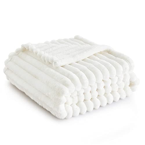 Bedsure GentleSoft White Throw Blanket for Couch - Cozy Blanket for Women, Cute Fleece Throws for Girls Sofa Couch Cover, Birthday Gifts for Women, Room Fall Halloween Decor, Off White, 50x60 Inches