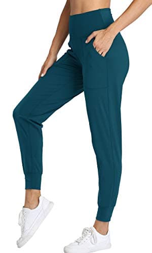 Oalka Women's Joggers High Waist Yoga Pockets Sweatpants Sport Workout Pants Teal XXL