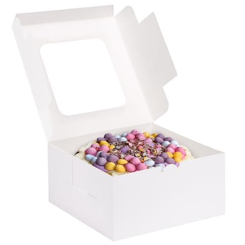 Moretoes 24pcs Cake Boxes, 10x10x5 Inches White Square Bakery Boxes with Window Cajas Pasteles for Cake, Mother's Day, Pastries, Chocolates, Cookies, Pie, Birthday Party, Wedding