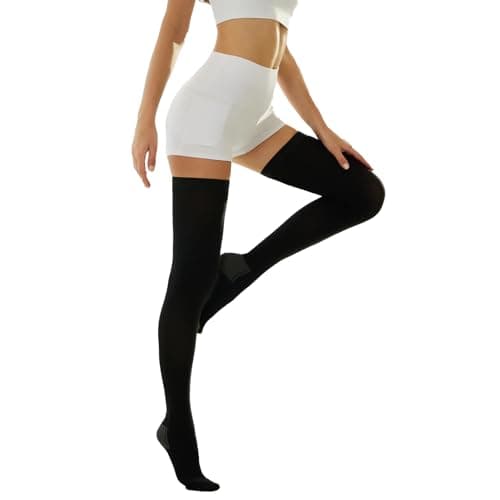 Medical Compression Thigh High Anti Embolism Stockings 15-20mmHg, for Edema, Varicose Veins, Swelling with Inspection Hole, Women & Men