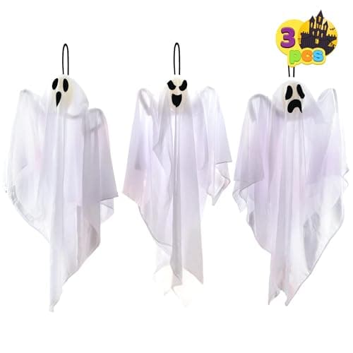 JOYIN 3 Pack Halloween Party Decoration 27.5" Hanging Ghosts, Cute Flying Ghost for Front Yard Patio Lawn Garden Party Décor and Holiday Decorations