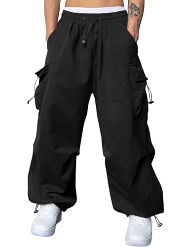 JMIERR Casual Lounge Baggy Sweatpants Parachute Pants for Men Fasion Loose Fit Wide Leg Rap Travel Pants with Drawstring High Waist Fall Essentials Outfits Retro 80s,XL,Black
