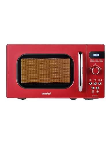 COMFEE' Retro Small Microwave Oven With Compact Size, 9 Preset Menus, Position-Memory Turntable, Mute Function, Countertop, Perfect For Small Spaces, 0.7 Cu Ft/700W, Red, AM720C2RA-R
