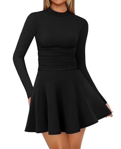 OFEEFAN Long Sleeve Homecoming Dresses Fall Dress Deals Black School Outfits for Teachers Winter Mini Clothing Classy Mock Neck XL