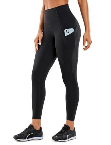 CRZ YOGA Women's Naked Feeling Workout Leggings 25 Inches - High Waisted Yoga Pants with Side Pockets Running Tights Black Small