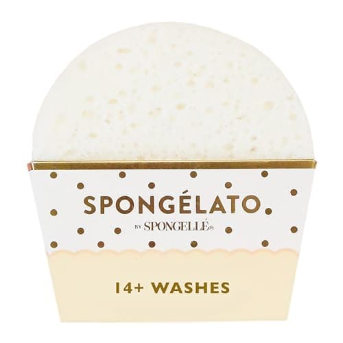 Spongelato Loofah Exfoliating Body Scrubber by Spongelle | Infused with Body Wash | Bath & Shower Loofah for Women | 14+ uses | Fior de Latte (Vanilla) Gelato Inspired