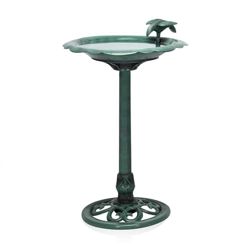 Alpine Corporation TEC114 31" Tall Outdoor Antique Flower Birdbath with Bird Decoration Yard Statue, Durable Polypropylene Construction for Patio, Deck, or Yard