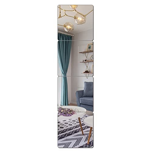 JEOYOO Wall Mirror Full Length, on Door Mirrors, Cheap Mirror Acrylic, shatterproof Gym Mirrors for Home Gym, 8"X8"-4 Pcs, Workout Non Glass Mirrors for Bedroom, Over Door Mirror Kids