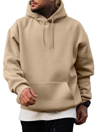 JMIERR Fall Sweatshirts for Mens Comfy Simple Plain Drawstring Hoodies Collar Fleece Long Sleeve with Pockets Hooded Pullovers Casual Loose Fit Shirts Cotton Sweater, US43(L), Khaki