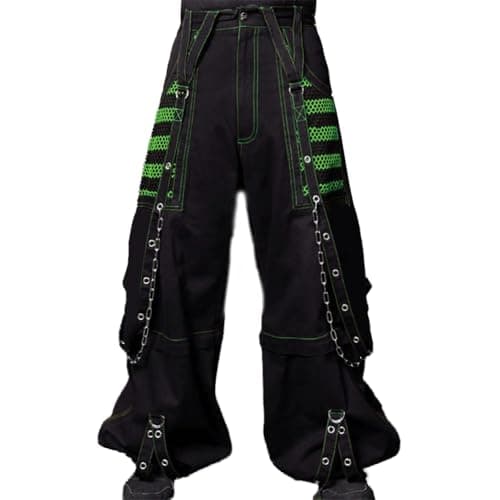 Women Emo Goth Baggy Pants Hip Hop Jeans Y2K Punk Scene High Waisted Wide Leg Denim Pants Streetwear (Green, M)