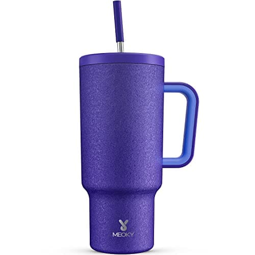 Meoky 40oz Tumbler with Handle, Leak-proof Lid and Straw, Insulated Coffee Mug Stainless Steel Travel Mug, Keeps Cold for 34 Hours or Hot for 10 Hours (Offshore)