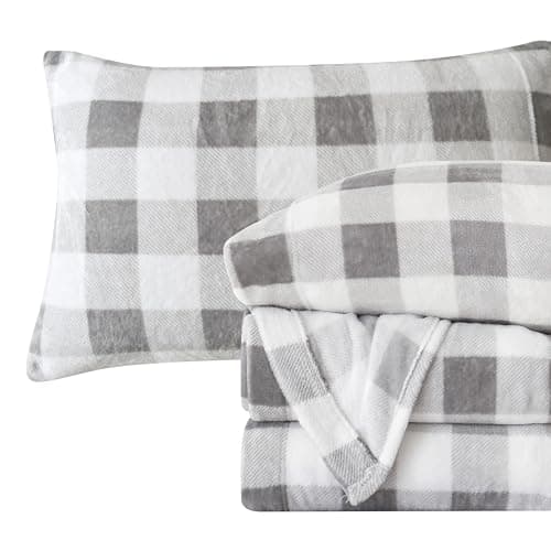 Elegant Comfort Luxuriously Soft 4-Piece Velvet Plush Flannel Sheet Set - Premium Quality - Cozy Warm, Anti-Static, Non Pilling Fuzzy Velvet Flannel Fleece Deep Pocket Sheet Set - Full, Buffalo Gray