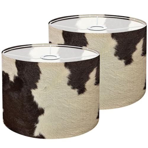Drum Lamp Shades Set of 2 Real Cowhide Beautiful white brown cowhide Close up cow Lampshades for Floor Lamps Table Lamps Pendant Light 11"x8.9" Large Replacement Linen Lampshade