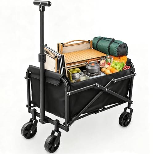 Collapsible Wagon Cart Foldable 220lbs Capacity,Lightweight Portable Beach Wagon, Shopping Carts with Wheels for Grocery,5" Removable Wheels & Adjustable Camping, Shopping, Beach, Fishing, Garden Cart