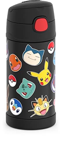 THERMOS FUNTAINER Water Bottle with Straw - 12 Ounce - Kids Stainless Steel Vacuum Insulated Water Bottle with Lid, Pokémon