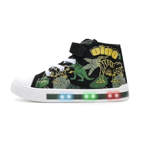 EUXTERPA Kids Toddler Sneakers Light Up Flashing Shoes Boys Easy Fasten High Top Walking Canvas Sneaker, Green Dinosaur, Toddler Size 8