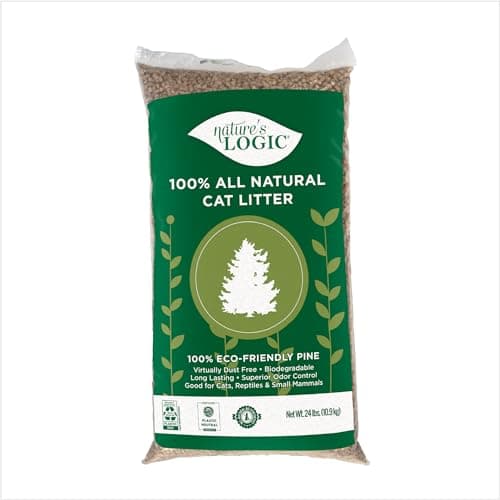 Nature's Logic 100% Natural Pine Pellet Cat Litter - 100% Ponderosa Pine, Dust-Free, Unscented, Biodegradable - Safe for Cats, Kittens, Reptiles & Small Pets - Highly Absorbent - 24 lb Bag