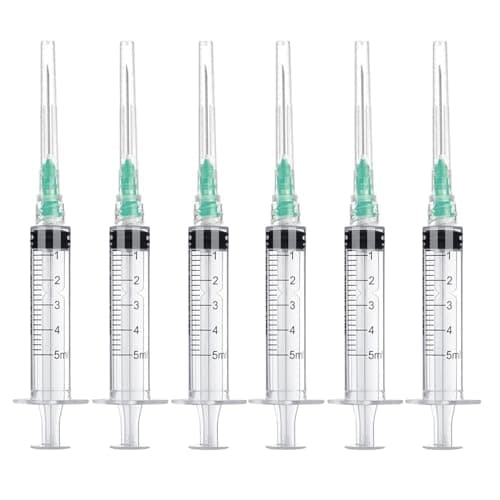 10 Pack 5ml/cc Disposable Luer Lock Lab Syringes with 21Ga 1.5 Inch Needle , Individually Sealed Packed