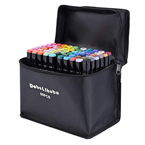 Dabo&Shobo 60 Color Alcohol Marker Pens, Bright Permanent Markers For Coloring, Markers For Adults Coloring Book, Wide Chisel And Fine Tip, Dual Tip Design Equipped with Black Suitcase
