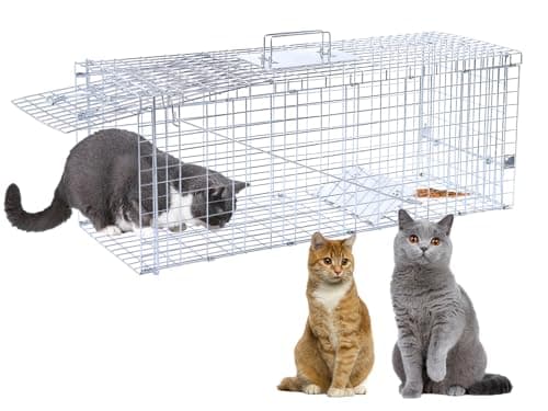 32” Humane Animal Trap, Live Animal Trap Cage for Stray Cats, Raccoons, Squirrels, Rabbits, Moles, Groundhogs, Armadillos up to 16.5 lbs, Galvanized Rustproof Live Animal Cage Trap