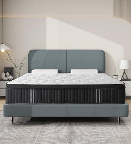 Huyamy Queen Mattress,12 Inch Queen Size Mattresses Memory Foam Hybrid Black Mattress in a Box,with Provide Support and Improve Sleep Mattresses,Medium Firm.