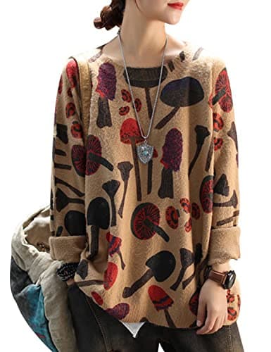 YESNO Women Sweater Graphic Oversized Pullover Sweaters Casual Loose Long Sleeve Knit Tops XL S01 CR65