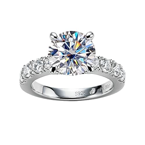 AnuClub Moissanite Engagement Ring 4.3cttw D Color Round Cut 925 Sterling Silver Eternity Wedding Promise Anniversary Band Ring for Women Size 7