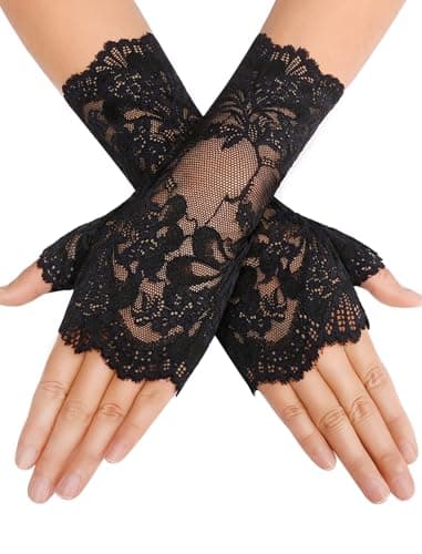 Avidlove Gothic Lace Gloves for Women short Lace Fingerless Glove Bridal Wrist Gloves Opera Evening Wedding Tea Party Prom Cosplay Black