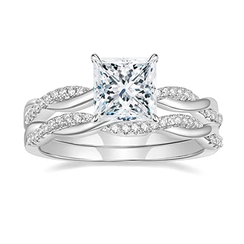 Mameloly 2ct Wedding Band for Women Princess Cut Bridal Ring Sets Cubic Zirconia Promise Engagement Rings Twisting Infinity Pave Set Size 7