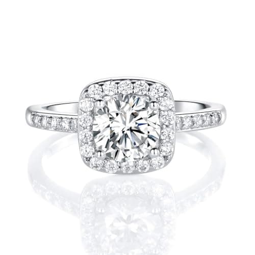 MDFUN 18K White Gold Plated Cubic Zirconia Promise Halo Engagement Eternity Ring for Women (rhodium-plated-brass, 6)