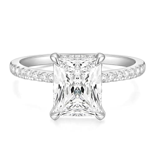 TIGRADE 4CT Engagement Ring for Women Radiant Cut Cubic Zirconia Wedding Band CZ Promise Anniversary Ring Size 3-13, Silver, Size 7.5
