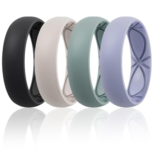 Egnaro 4/5/8 Variety Multipack Ergonomic Breathable Promise Ring, 6mm Wide - 2mm Thick Silicone Wedding Bands Women, Rubber Rings Women with Half Size