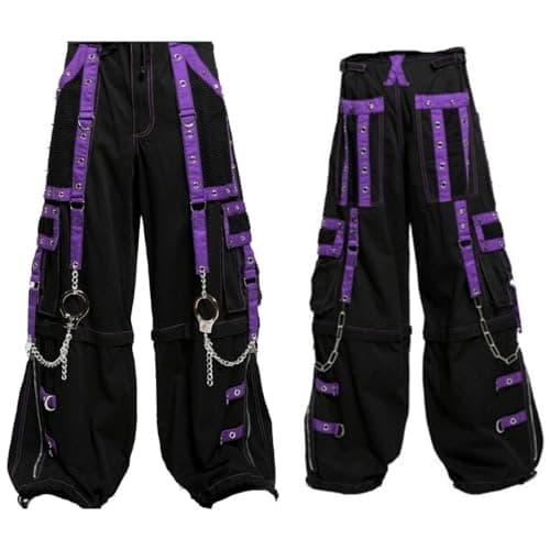 Men's Pant Black/Purple Punk Baggy Pant W/Chrome Rings & Chain/USA (US, Alpha, 3X-Large, Regular, Regular, Black/Purple)