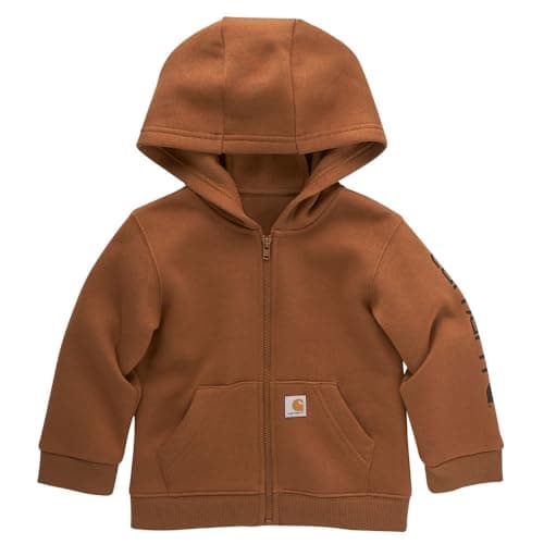 Carhartt Boys LongSleeve FullZip Hooded Sweatshirt Hoodie, Carhartt Brown, 3T