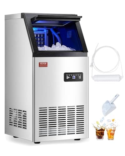 VEVOR Commercial Ice Maker, 100lbs/24H Ice Maker Machine with 28lbs Storage Capacity, 40 Ice Cubes in 15 Minutes, Freestanding Ice Maker for Bar Home Office Restaurant, LED Display, Self-Cleaning