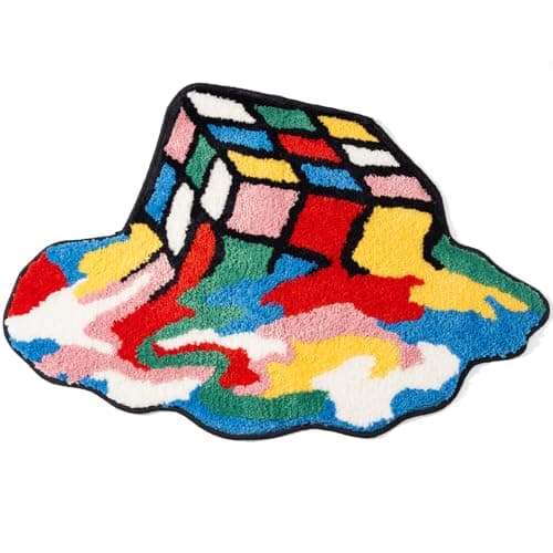 ELDONE Melted Magic Cube Rug, Funky Aesthetic Area Rugs 34 x 24 inch Non Slip Washable, Abstract Cute Unique Bathroom Bedroom Small Rugs, Funny Colorful Cool Rugs